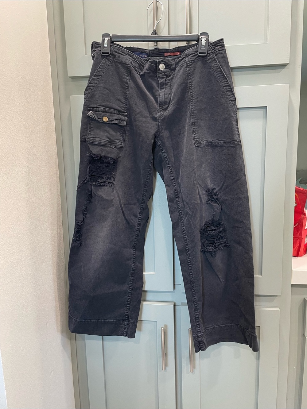 Anthropologie Black Distressed Cargo Pants
